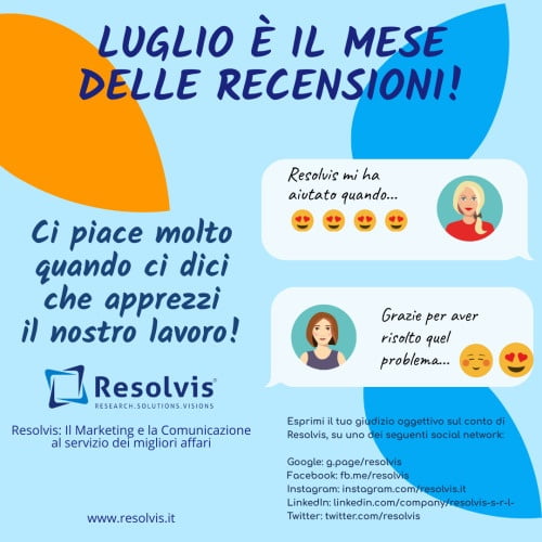 Luglio è il mese delle recensioni! Pensate che la nostra&#8230;, Resolvis | Marketing | Comunicazione | Matera | Business | Produzione Web | Produzione siti internet | Startup | Innovazione | Ricerca | E-commerce